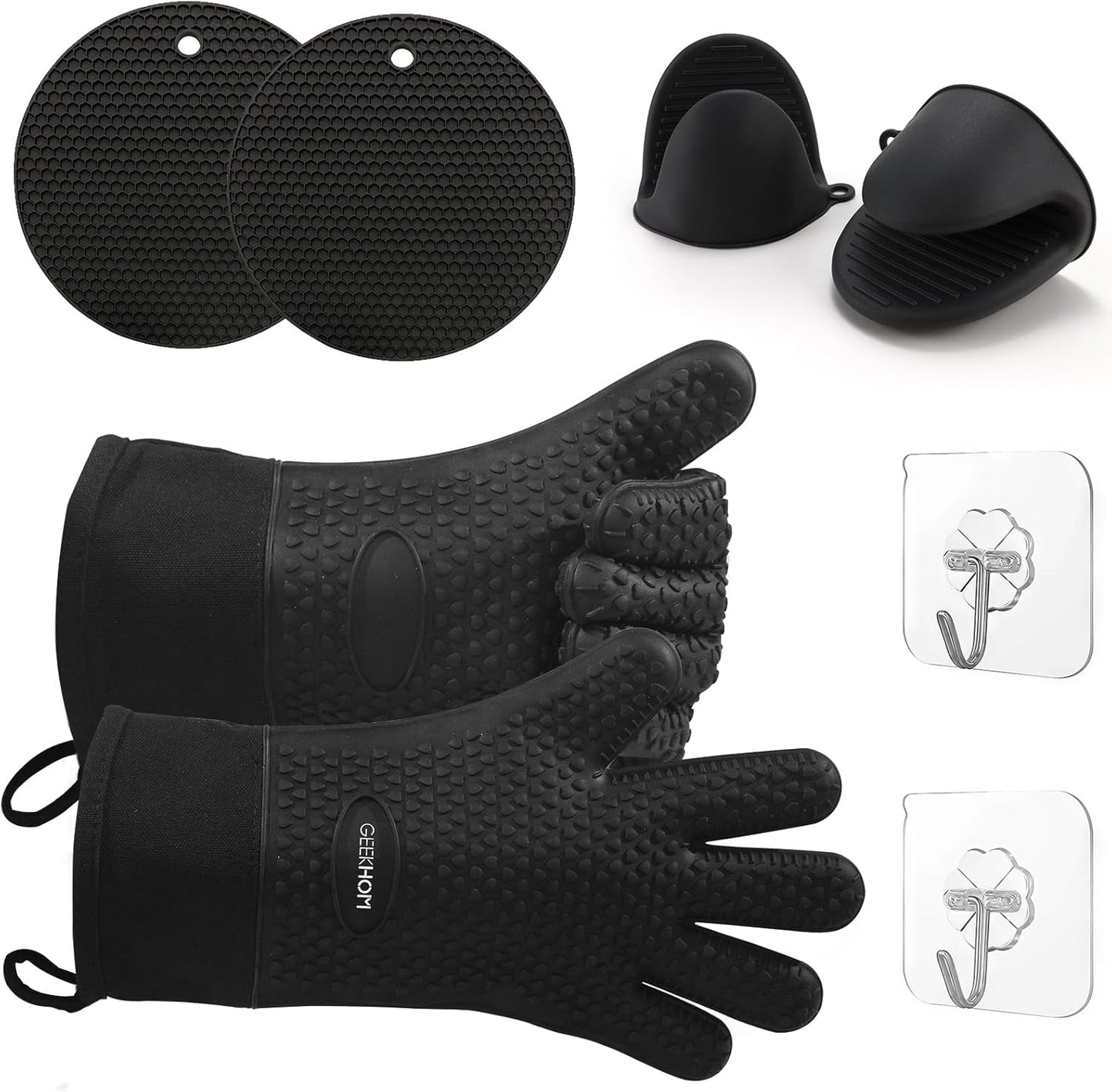 GEEKHOM Silicone Oven Mitts Set: Heat-Resistant Kitchen Essential