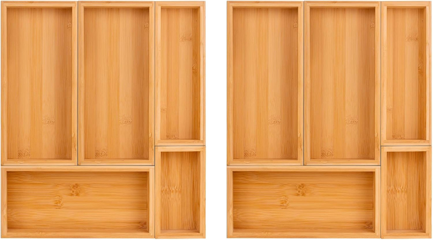 Bamboo Drawer Organizer Set for Kitchen and Bathroom Storage