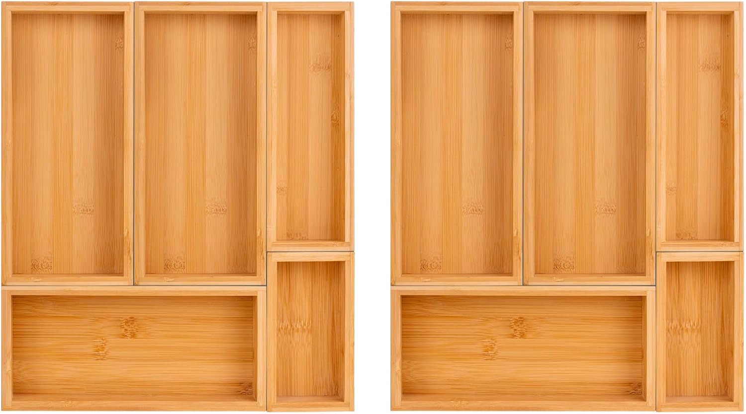 Bamboo Drawer Organizer Set for Kitchen and Bathroom Storage