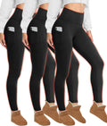 Fleece Lined Leggings for Women 3 Pack - High-Waist Tummy Control