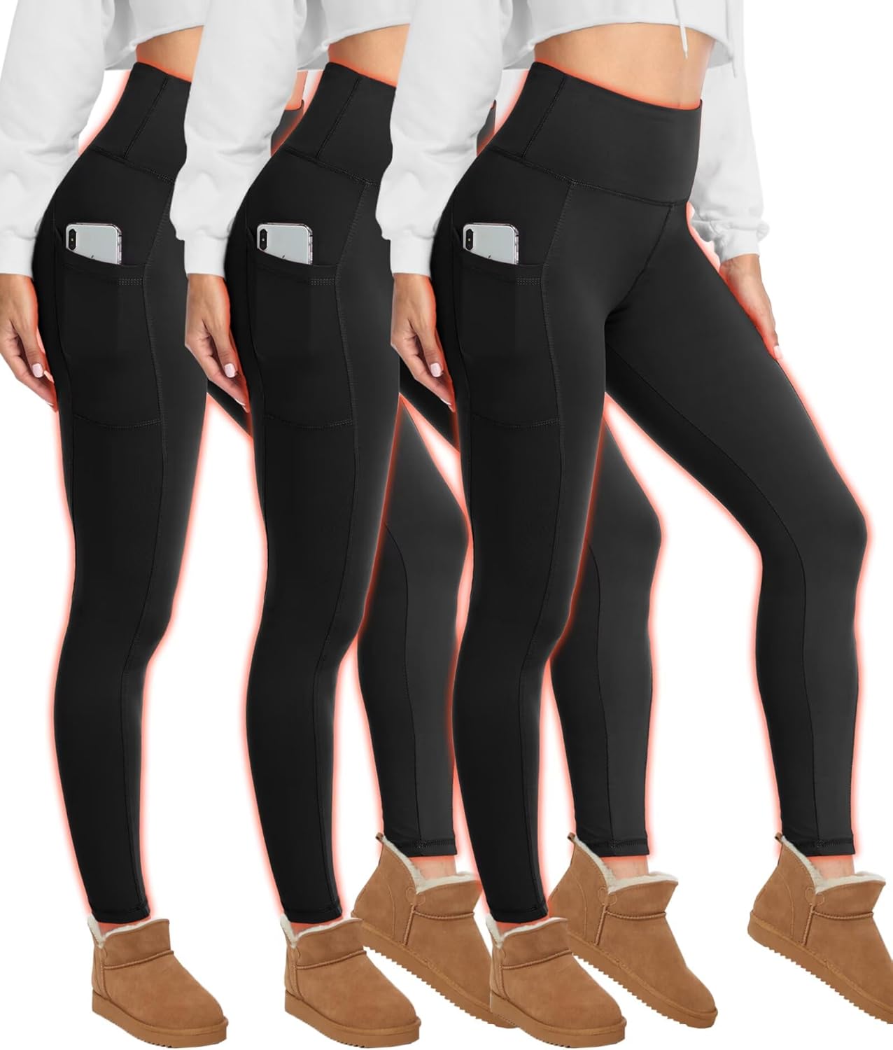 Fleece Lined Leggings for Women with Pockets - Tummy Control