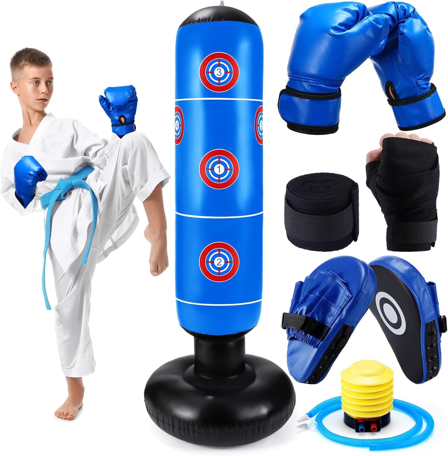 Kids Punching Bag Set with Gloves, Pads, and Air Pump for Fun