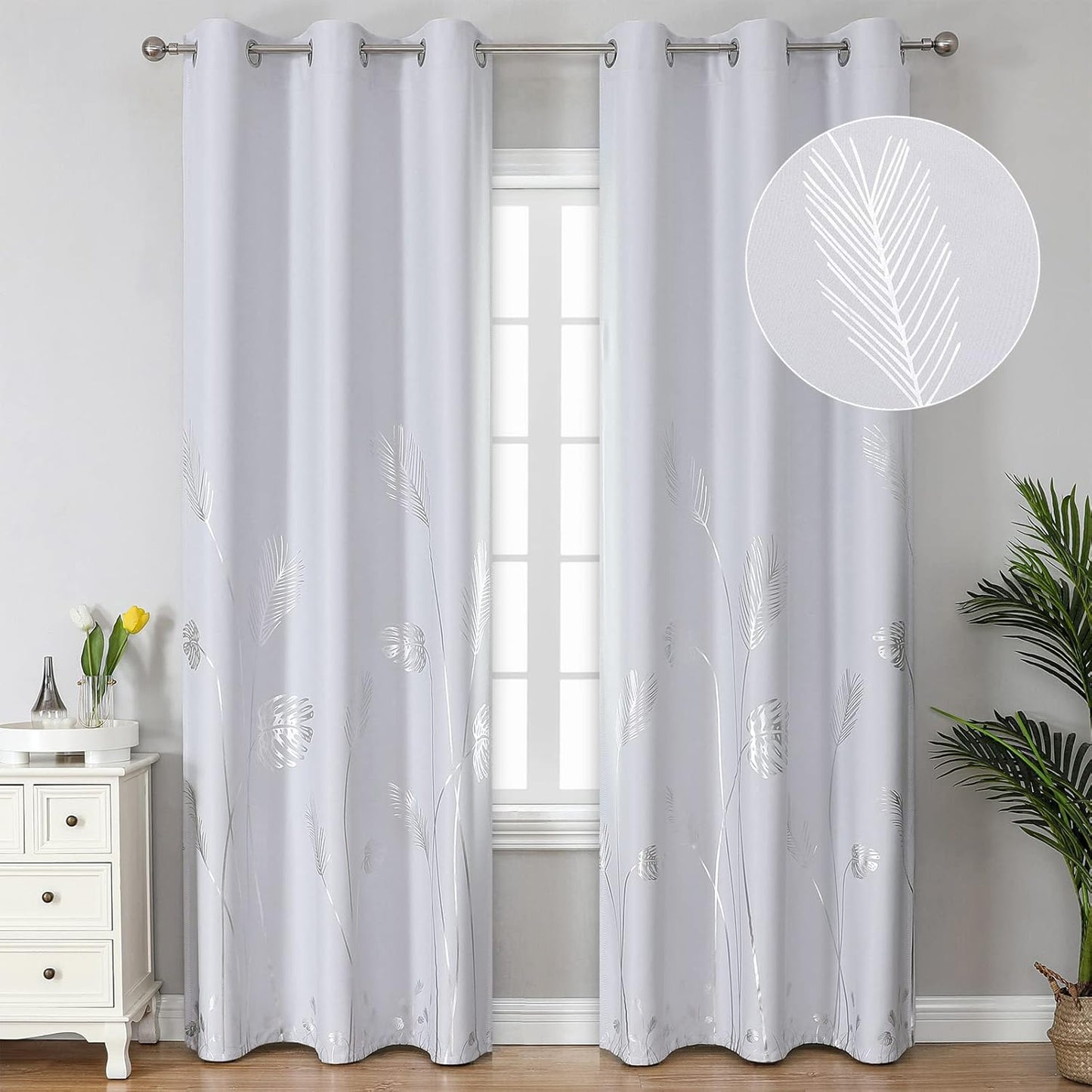 Estelar Textiler Greyish White Room Darkening Curtains for Home