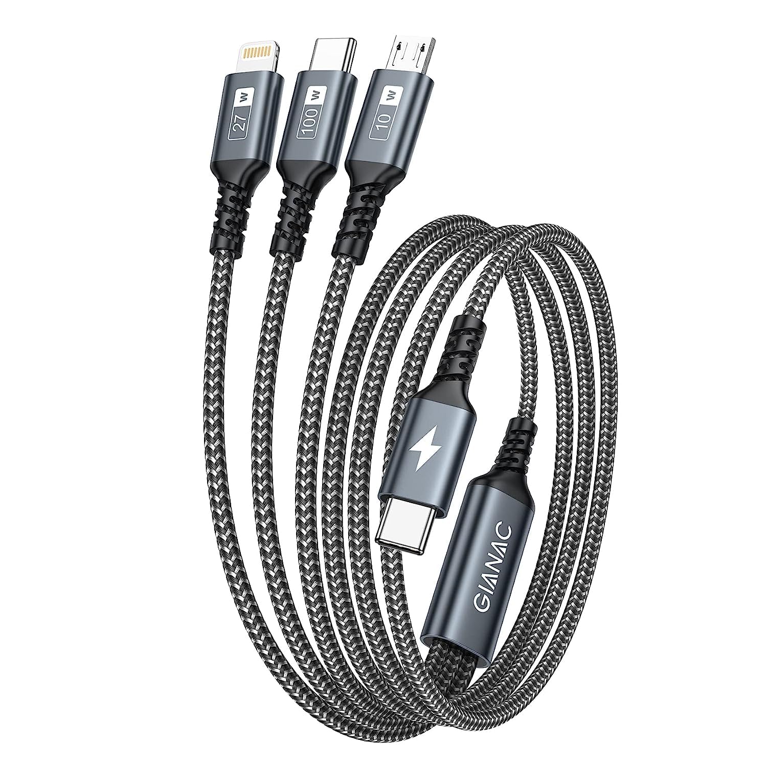High-Speed 100W 3-in-1 Charging Cable by GIANAC