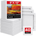 Stretched Canvas 40 Pack 8x10 - Primed Cotton Canvases for Painting