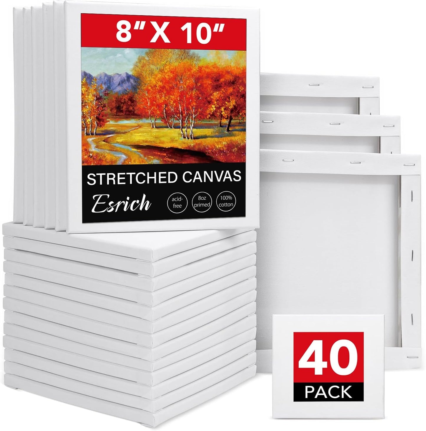 ESRICH 40Pack Stretched Canvas for Painting 8x10 - Perfect for Art