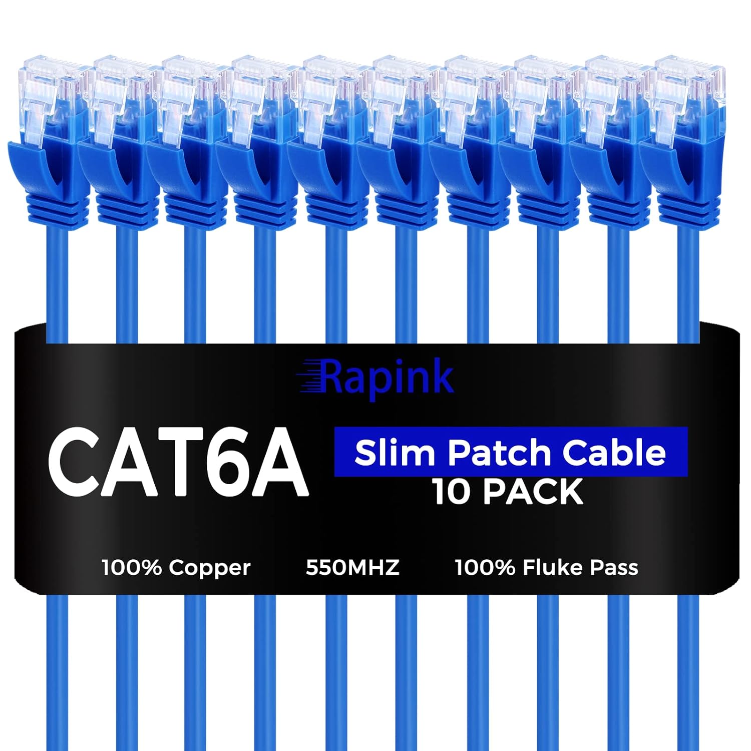 Rapink Cat6a Patch Cables 1ft (10 Pack) - 10G Speed & Flexibility