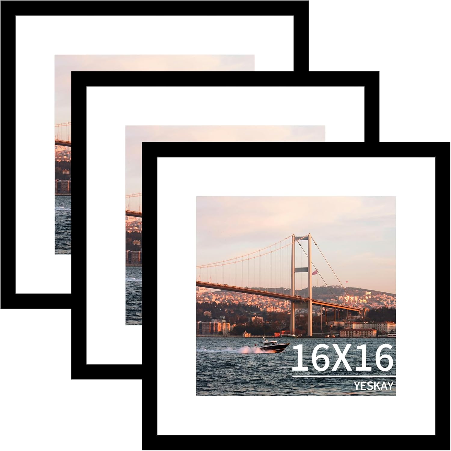 16x16 Picture Frame 3 Pack - Stylish Black Frames for Art