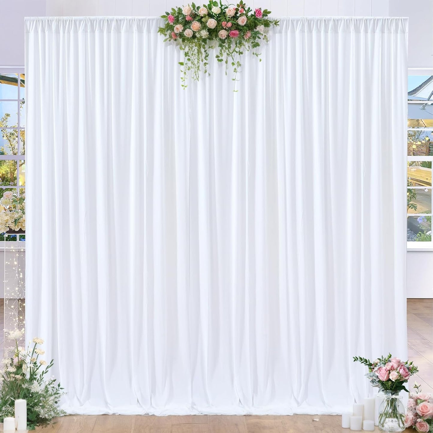 White 10x8ft Photo Backdrop Curtains - Wrinkle Resistant for Stunning Shots!