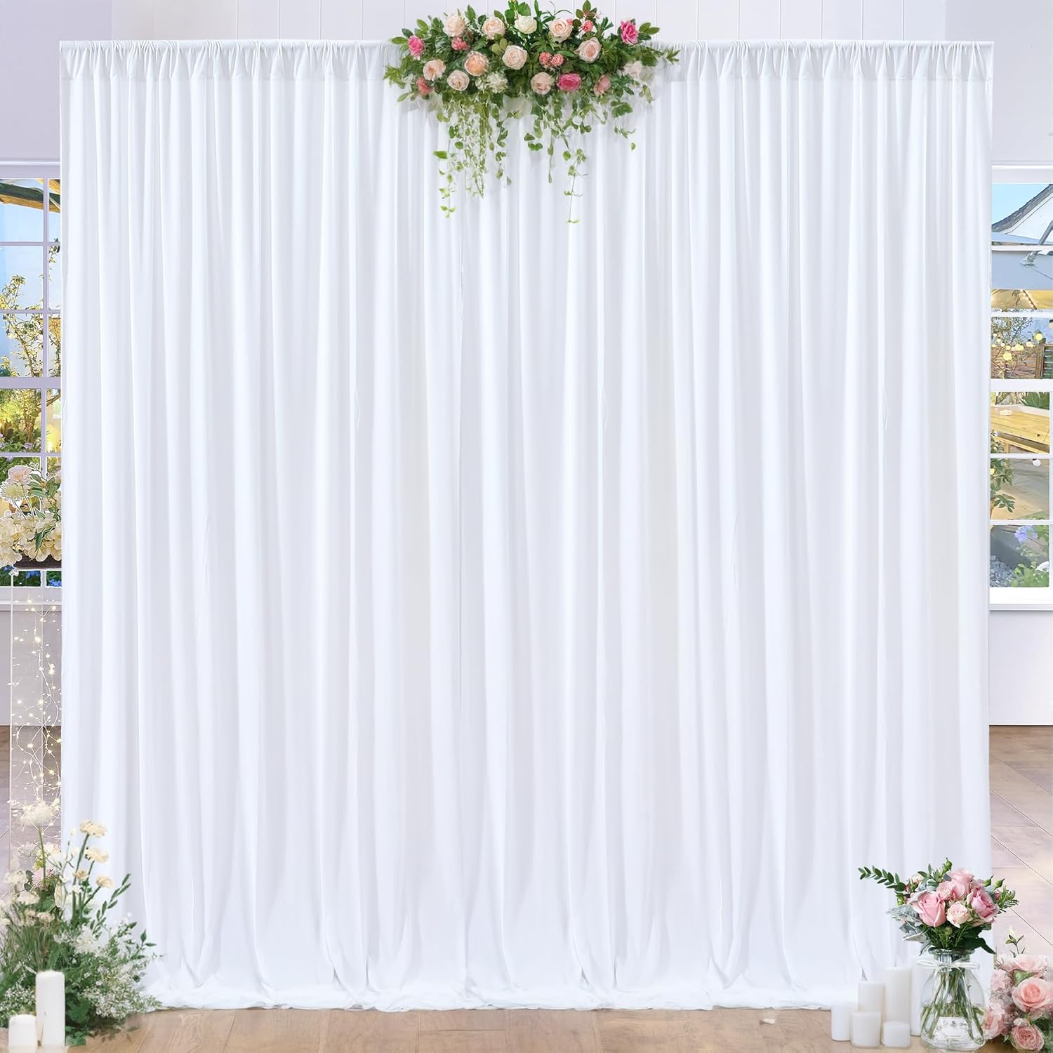White 10x8ft Photo Backdrop Curtains - Wrinkle Resistant for Stunning Shots!