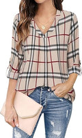 Youtalia Womens 3/4 Cuffed Sleeve Chiffon Blouse for Casual Wear