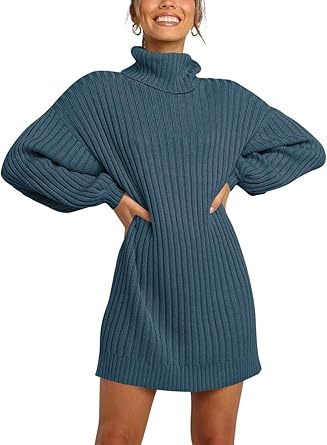 LOGENE Women's Turtleneck Balloon Sleeve Sweater Dress Review
