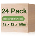 24 Pack Basswood Sheets 12 x 12 x 1/8 in - Thin Plywood for Laser