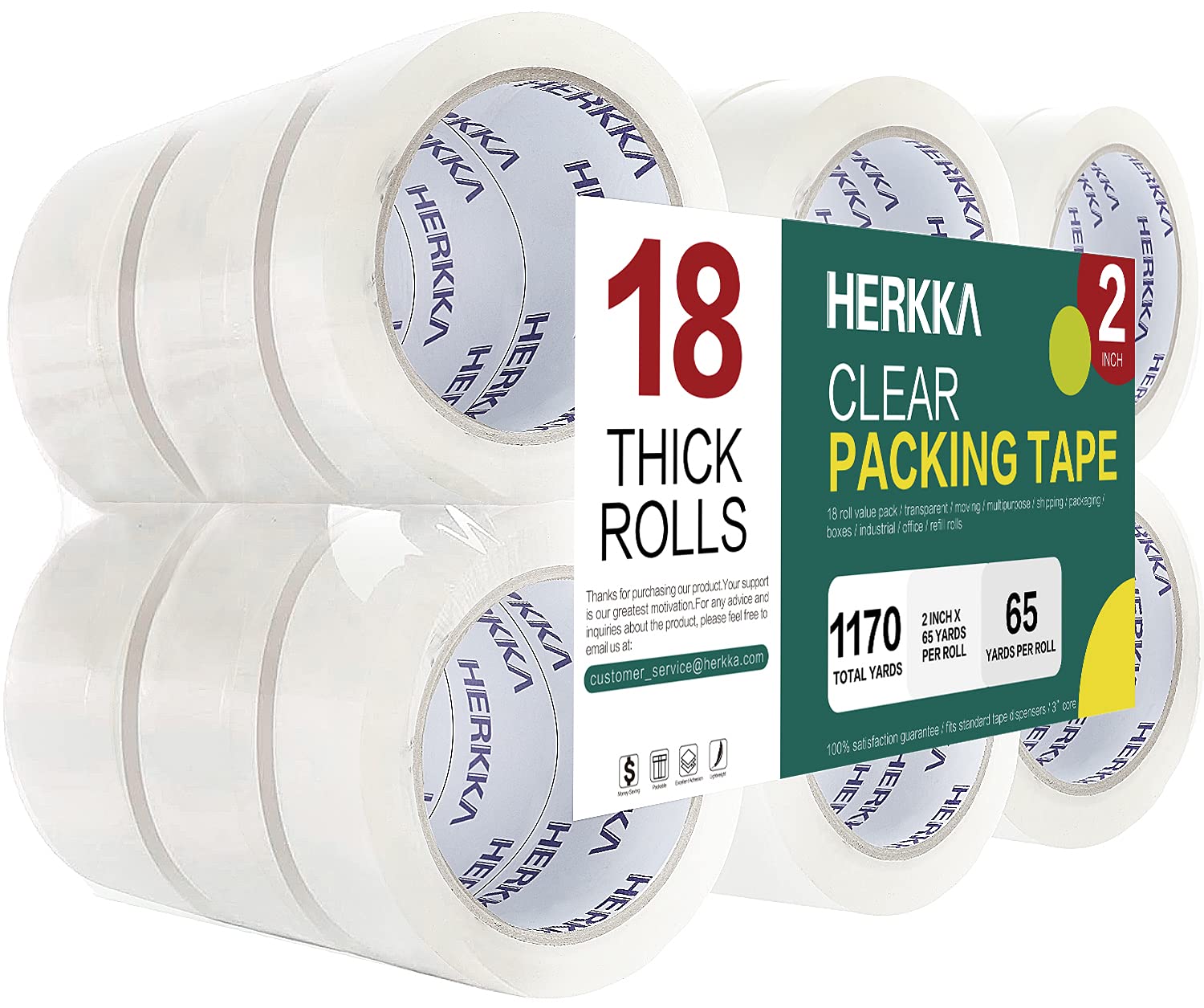 HERKKA Clear Packing Tape - Heavy Duty 18 Rolls for Shipping