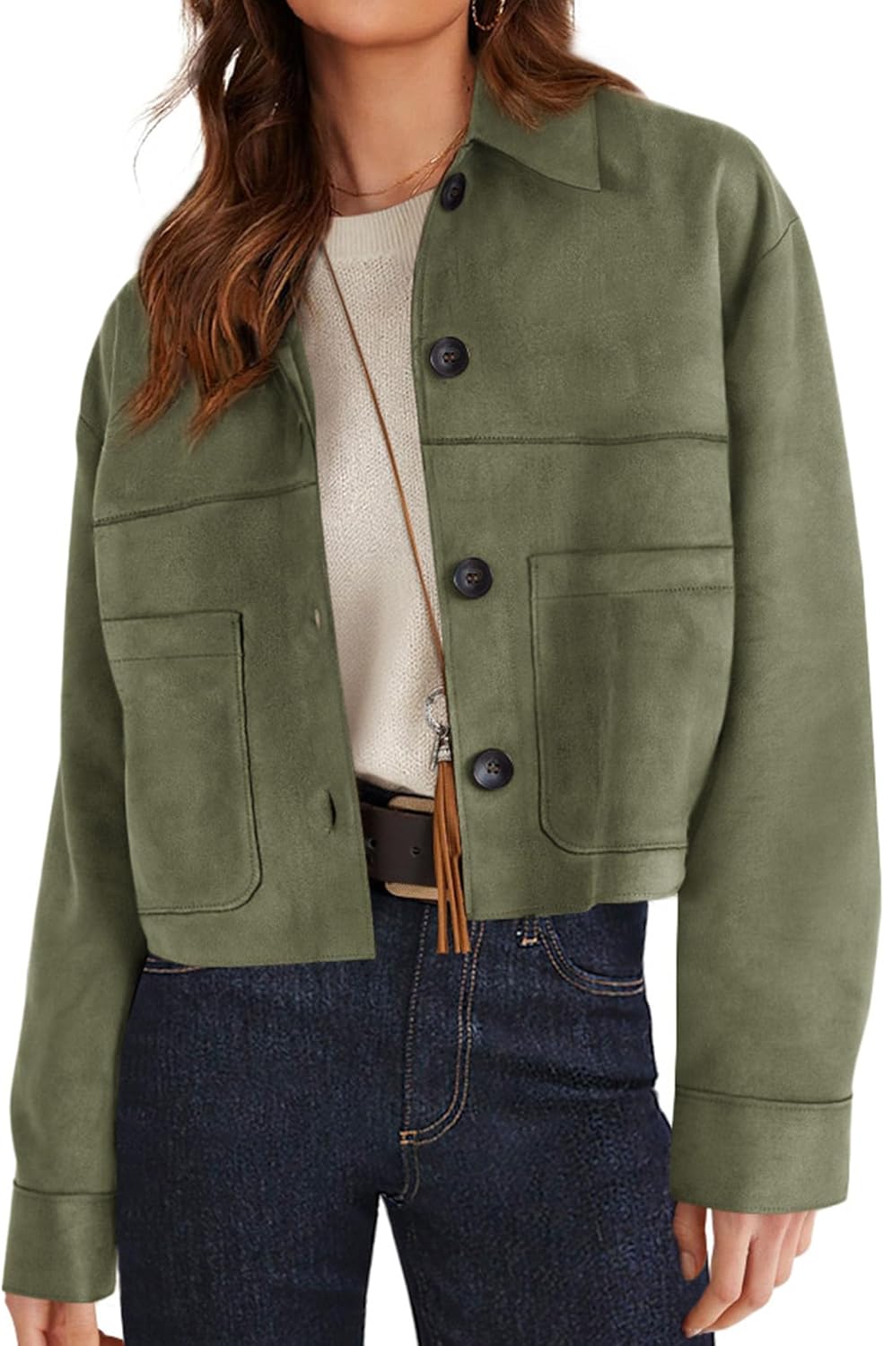PRETTYGARDEN Women's Faux Suede Cropped Jacket for Fall Fashion