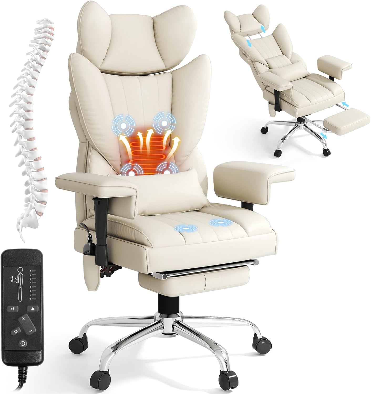 Massage Heated Office Chair with Foot Rest for Ultimate Comfort