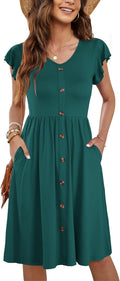 Women Summer Midi Dress Sleeveless Button Down Swing Dress