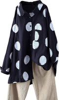 Women's Cotton Button Down Tunic Top - Polka Wave Design