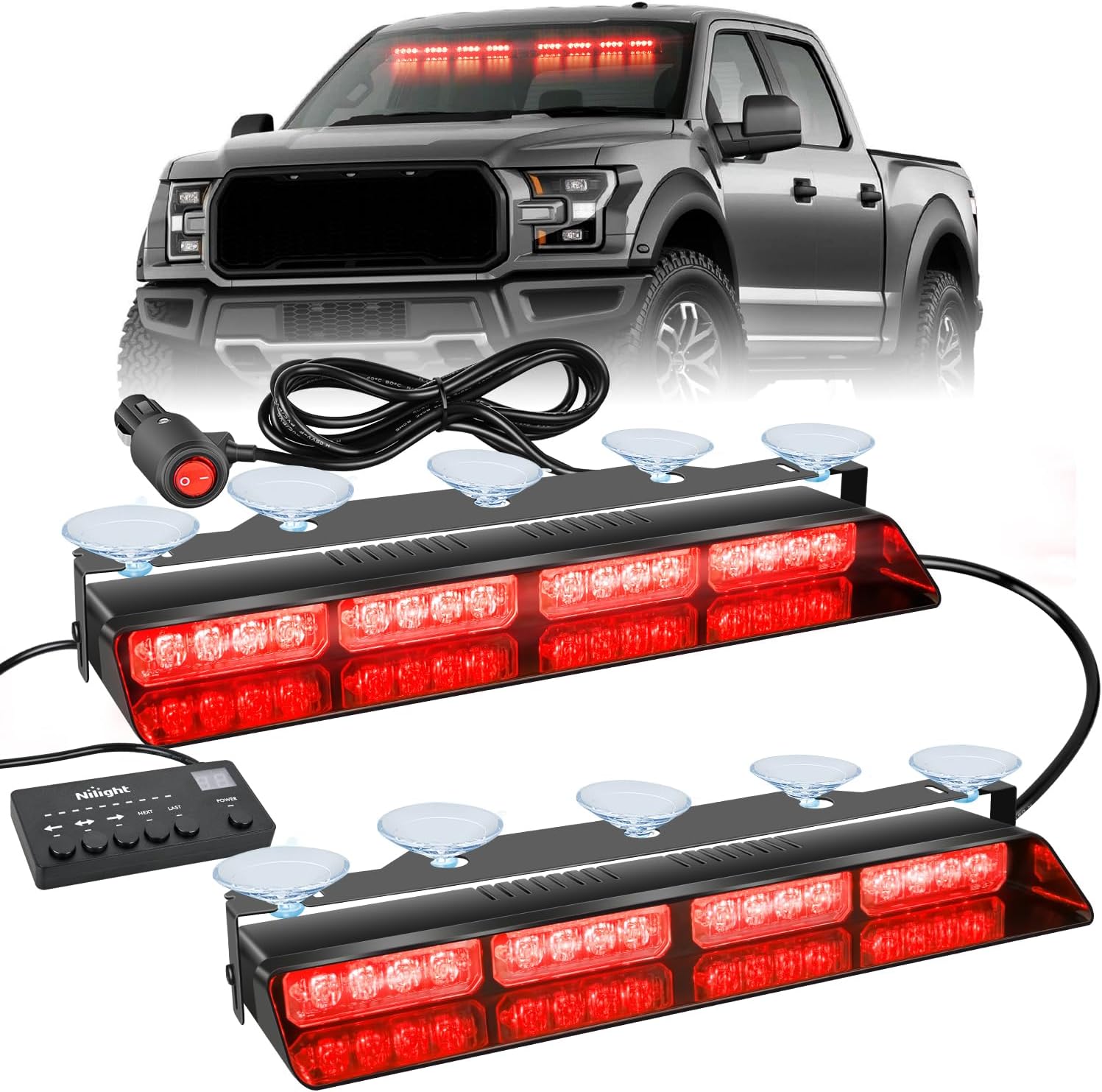 Nilight 32LED Red Emergency Dash Strobe Lights for Vehicles