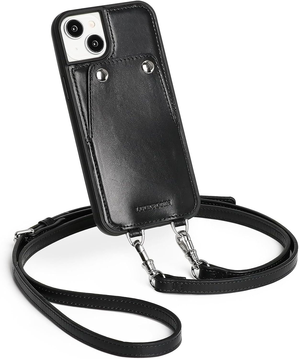 Leather Wallet Phone Case for iPhone 15 Plus with Lanyard