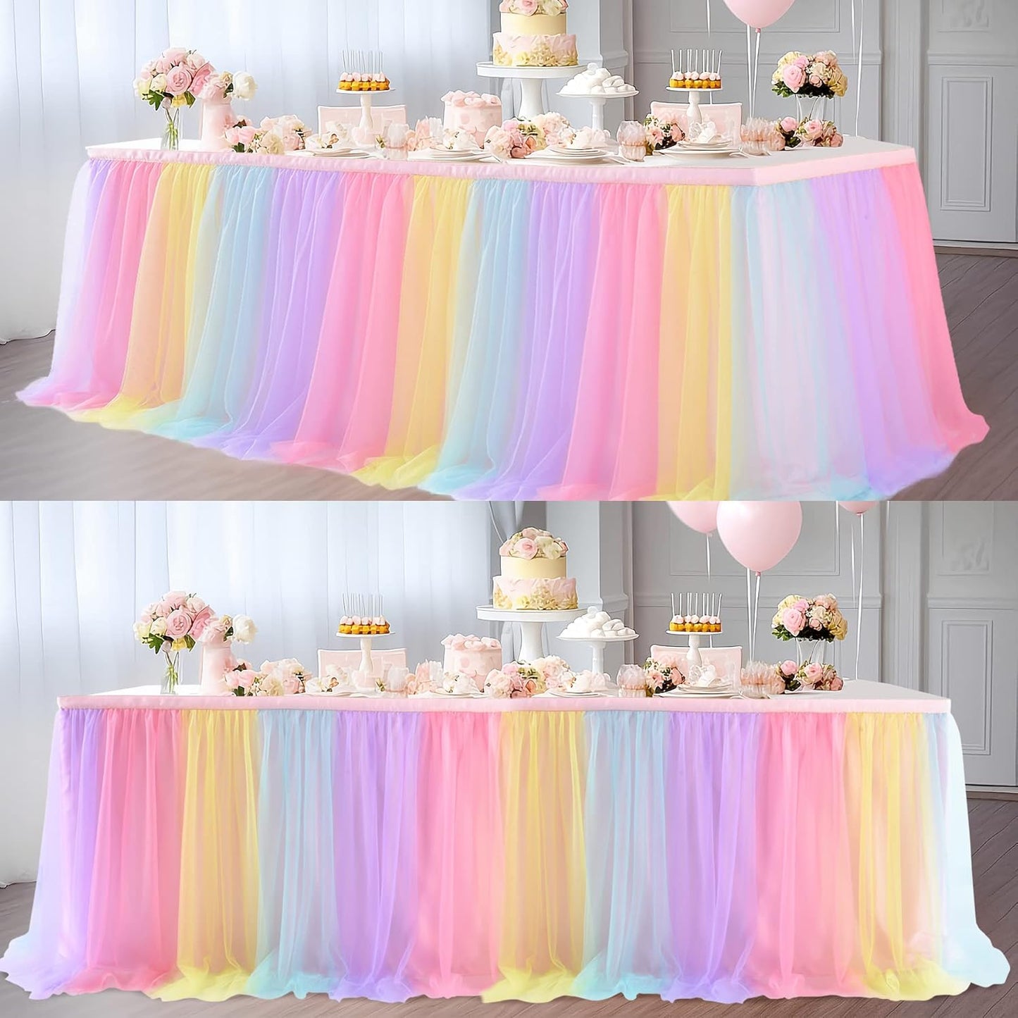 Rainbow Table Skirt 2 Pack 6ft for Birthday Party Decorations