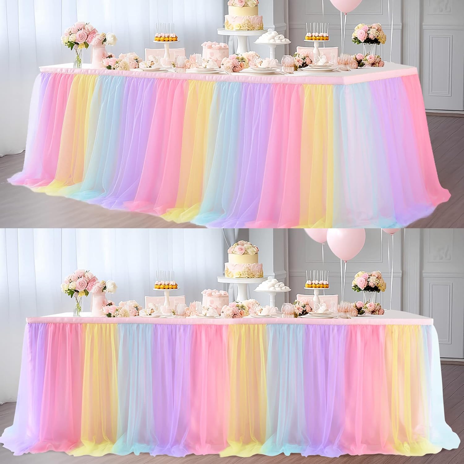 Rainbow Table Skirt 2 Pack 6ft for Birthday Party Decorations