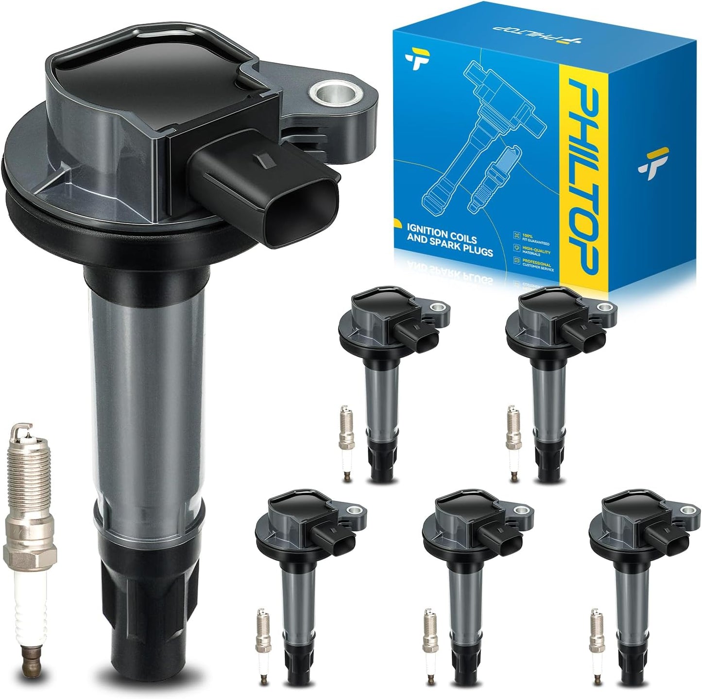 PHILTOP Ignition Coil Pack and Spark Plugs for Ford and Mazda