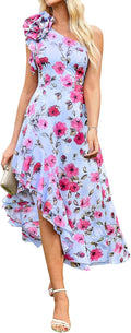 Elegant One Shoulder Floral Maxi Dress for Wedding Guests