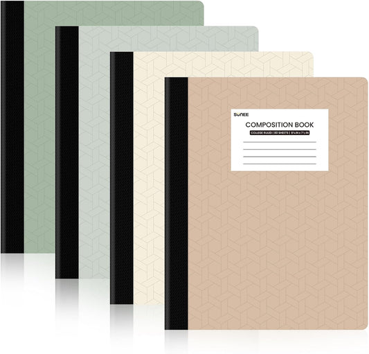 SUNEE College Ruled Notebooks - 4 Pack, Assorted Colors, 160 Pages, Ideal for School & Office