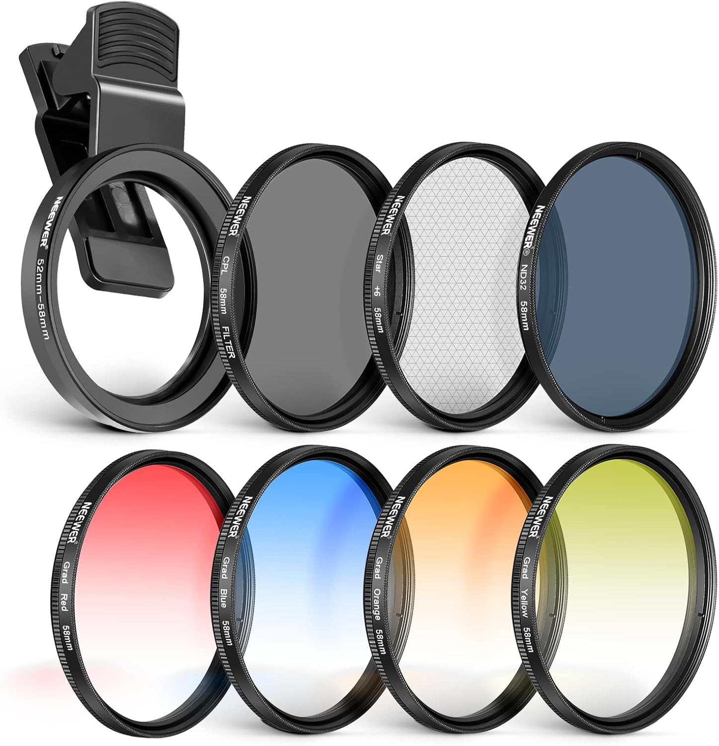 NEEWER 58 mm Lens Filter Kit for Mobile Phones and Cameras