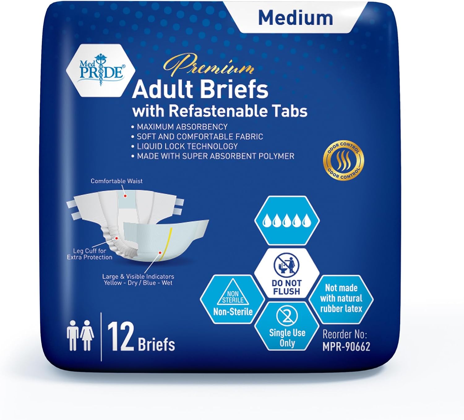 Med Pride Maximum Absorbency Adult Briefs - 12-Pack Medium