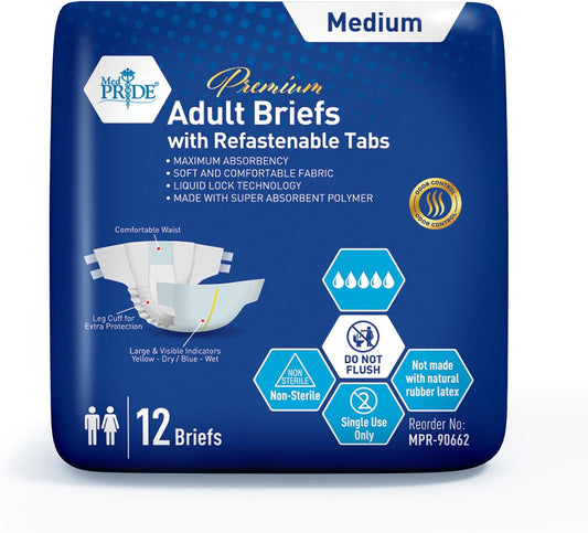 Med Pride Maximum Absorbency Adult Briefs - 12-Pack Medium