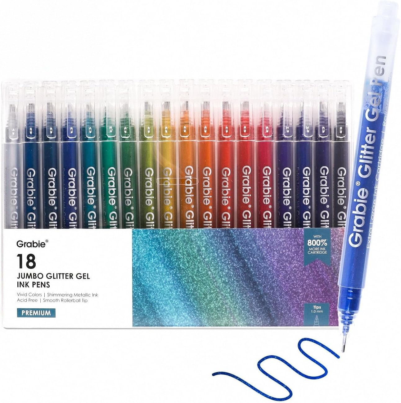Grabie Jumbo Glitter Gel Ink Pen Set of 18 for Vibrant Art