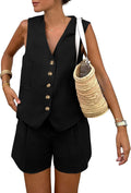 Women's Sleeveless 2 Piece Summer Set with Shorts - Lightweight V Neck