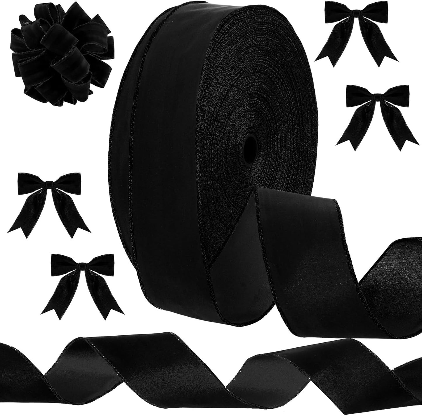 Black Christmas Velvet Ribbon for Holiday Crafting and Decor