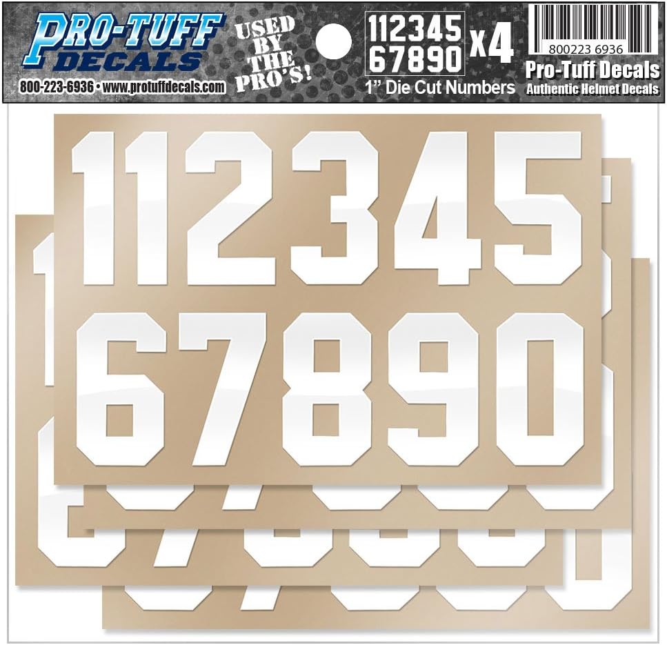 White 1 Inch Helmet Number Decals - Pro-Tuff Decals