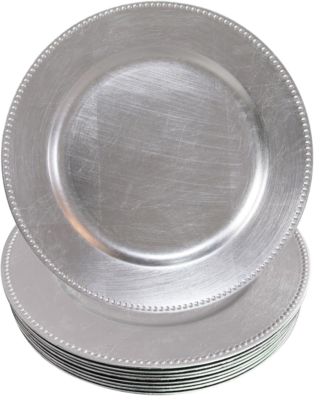 Shimmering Silver Charger Plates - Set of 12 for Stunning Table Decor! Metal Beaded Wedding Party Plates