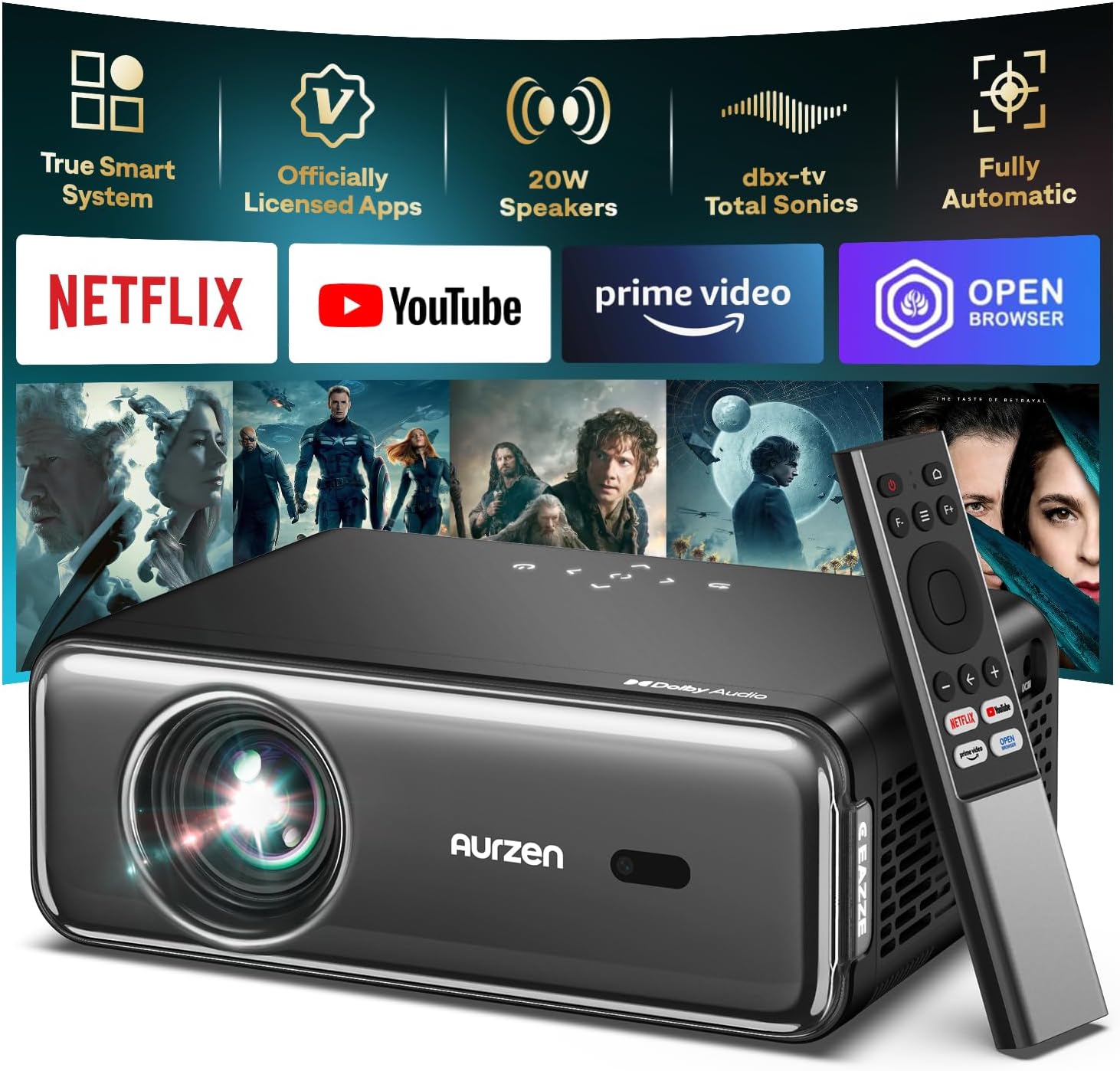 Portable Dolby Smart Projector - Native 1080P, WiFi, Netflix, Bluetooth