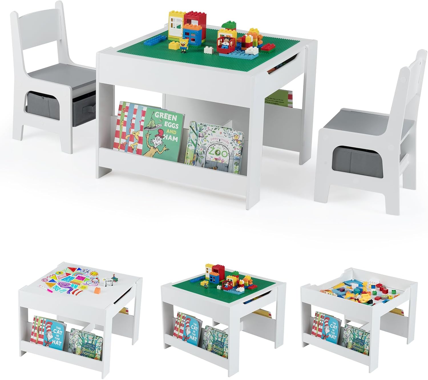 Costzon 4 in 1 Kids Table and Chairs Set for Creative Play