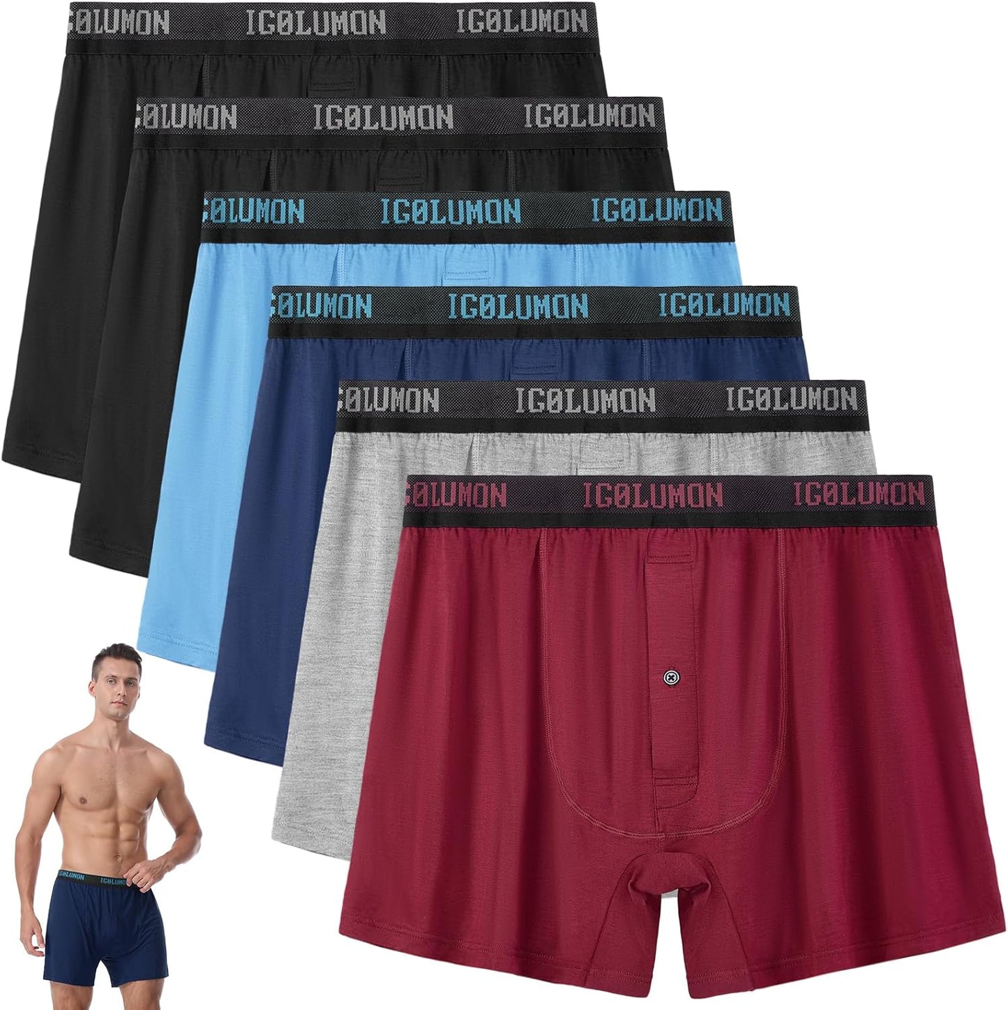 IGOLUMON Mens Underwear 6 Pack Bamboo Rayon Boxer Shorts