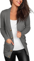 Women Long Sleeve V Neck Button Front Knit Cardigan - Lightweight Cozy