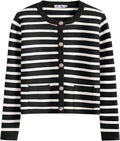 Women Striped Cropped Cardigan Sweater - Classic Fall Staple