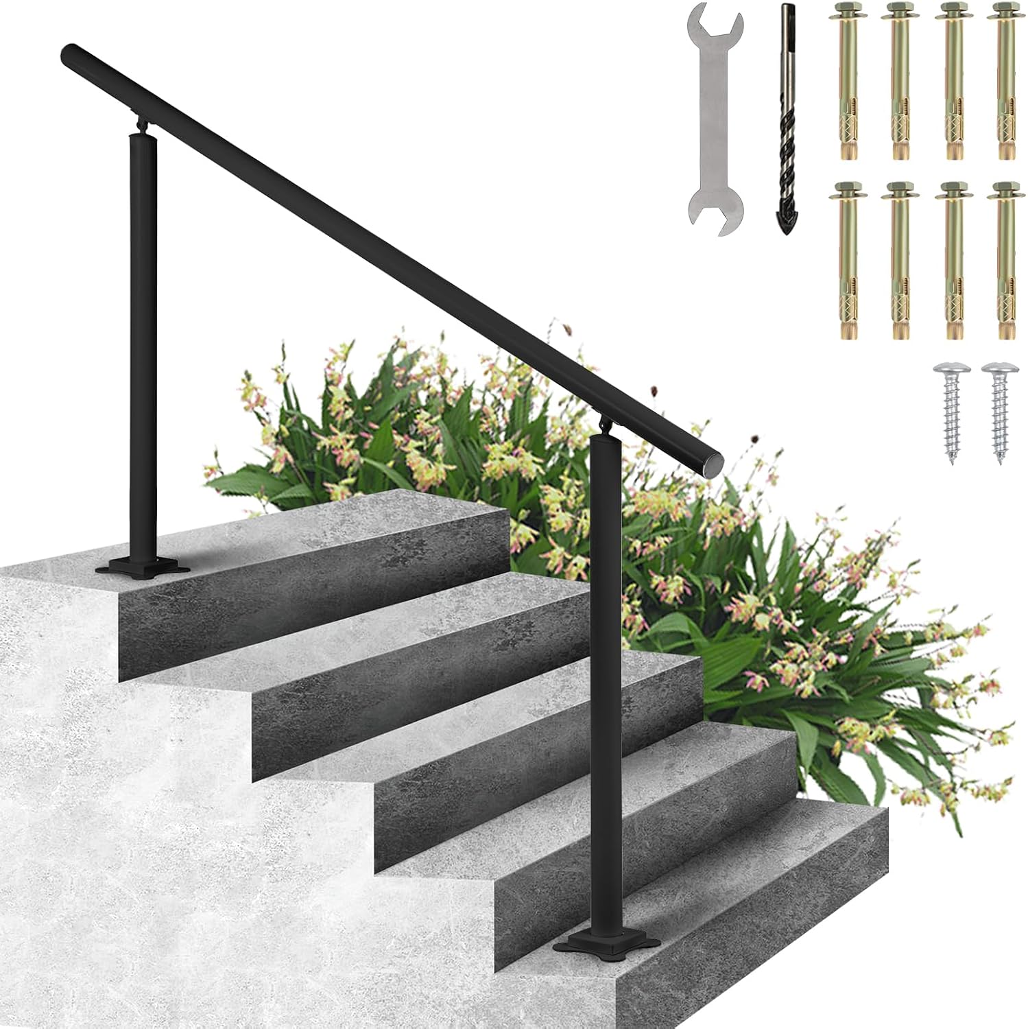 VEVOR Outdoor Stair Railing Kit for 0-5 Steps, Adjustable Handrail