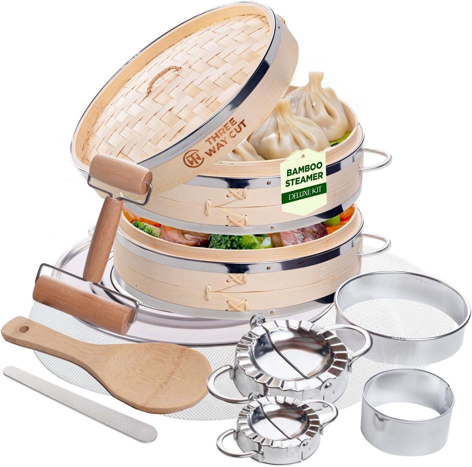 10in Bamboo Steamer for Dumplings, Dim Sum & Asian Cooking