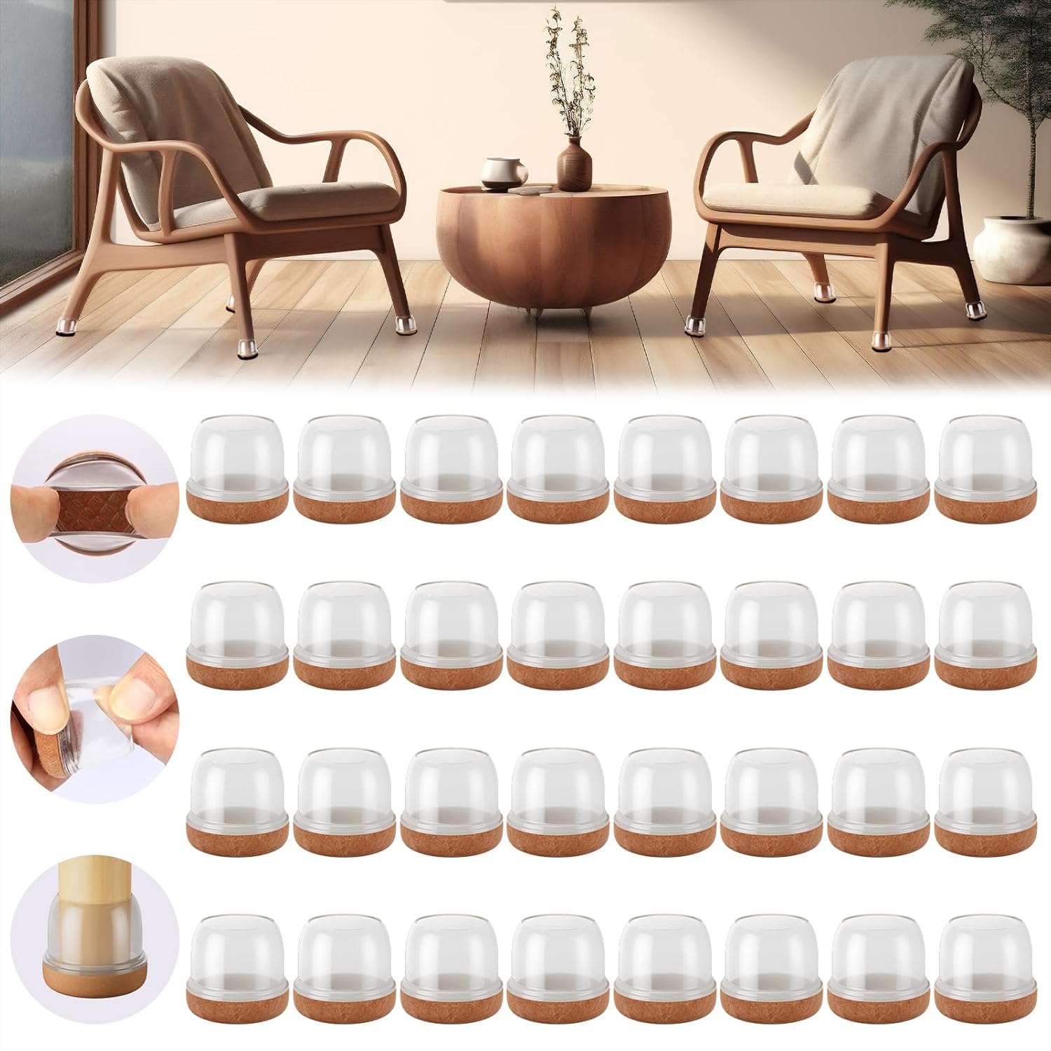 TONOS 32pcs Thick Chair Leg Protectors for Hardwood ~ Floor Friendly!