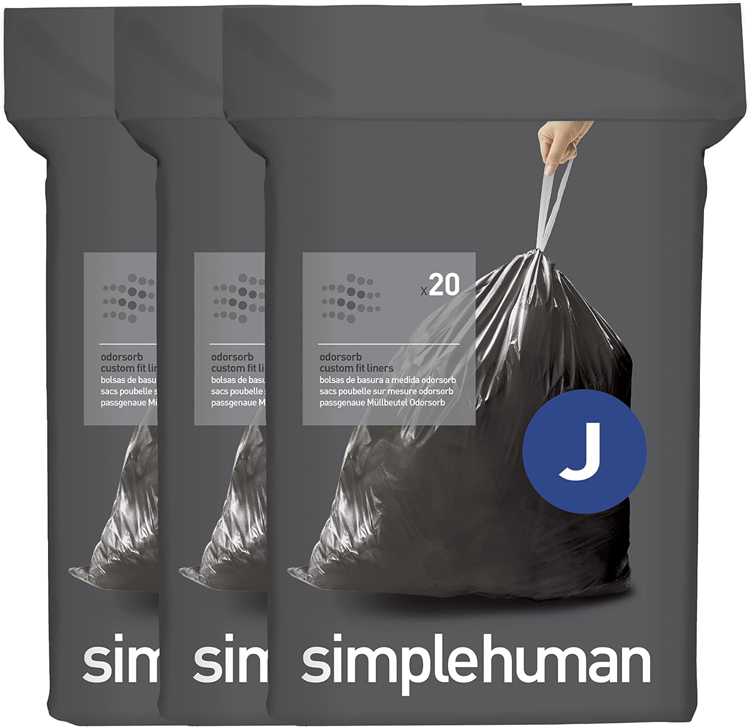 simplehuman Code J 60 Count Odorsorb Custom Fit Trash Bags