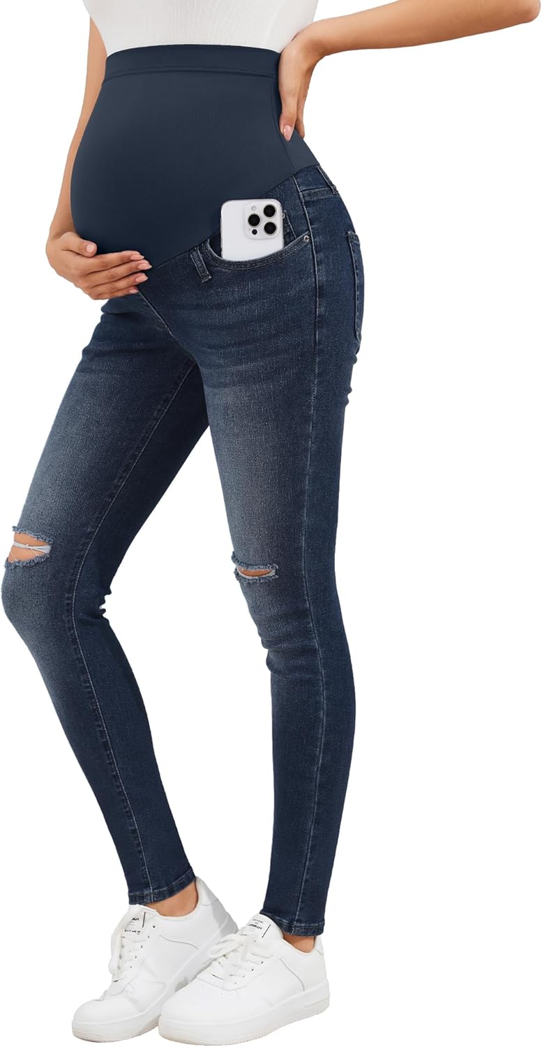 PACBREEZE Women's Maternity Jeans Over Belly Skinny Stretchy Denim