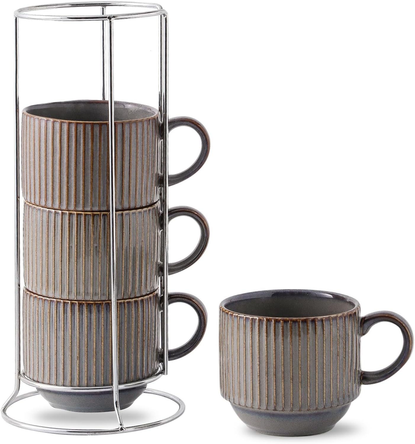 Hasense Porcelain Coffee Mugs Set of 4 with Stand for Drinks