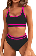 Women's High Waisted Color Block Bikini Set - Sporty Cheeky Cut BMJL