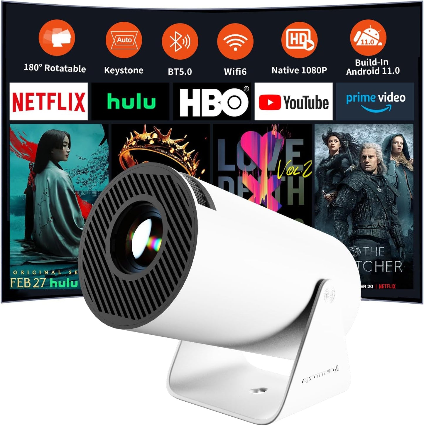 Mini Portable Projector with WiFi 6 & Bluetooth 5.0 for Home